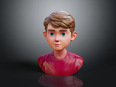 Detailed Game Movie Character 3D Model Boy With Brown Hair Blue Eyes Red Shirt Bust 3d model