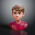 Detailed Game Movie Character 3D Model Boy With Brown Hair Blue Eyes Red Shirt Bust