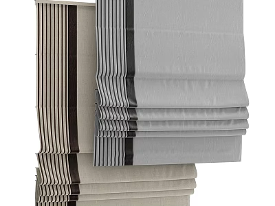 Striped And Neutral Toned Curtains With Folded Design For Home Decor 3d model