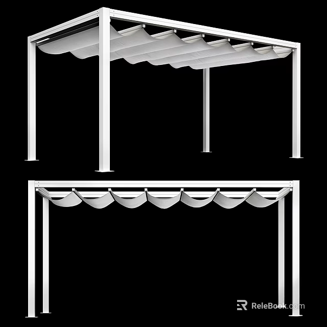 Modern Architectural Canopy Structure With White Support Columns And Curved Roof Panels 3d model 