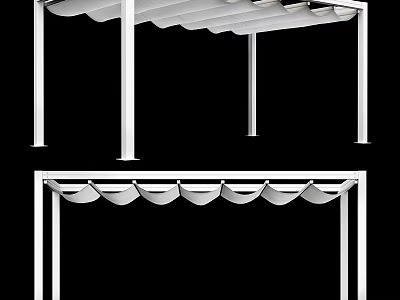 Modern Architectural Canopy Structure With White Support Columns And Curved Roof Panels 3d model