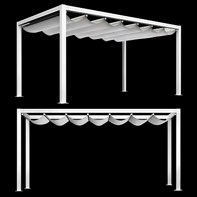 Modern Architectural Canopy Structure With White Support Columns And Curved Roof Panels 3d model