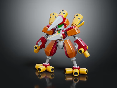 Colorful Robot Character Featuring Mechanical Arms Legs And Yellow Red Parts 3d model