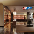 Elegant Tobacco and Liquor Store Interior With Wooden Wine Racks Display Shelves and Pendant Lights