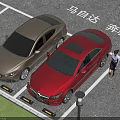 Red Mercedes-Benz and Gray Mazda Cars Parked in Parking Lot with Woman Standing Nearby