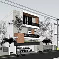 Modern Detached Villa Exterior With Two Story Balcony Garage And Green Plants Design