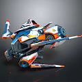 Futuristic Spacecraft With White Blue Orange Sleek Aerodynamic Wings And Thrusters