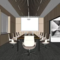 Modern Conference Room Interior Design With Wooden Walls Conference Table White Projection Screen And Chairs