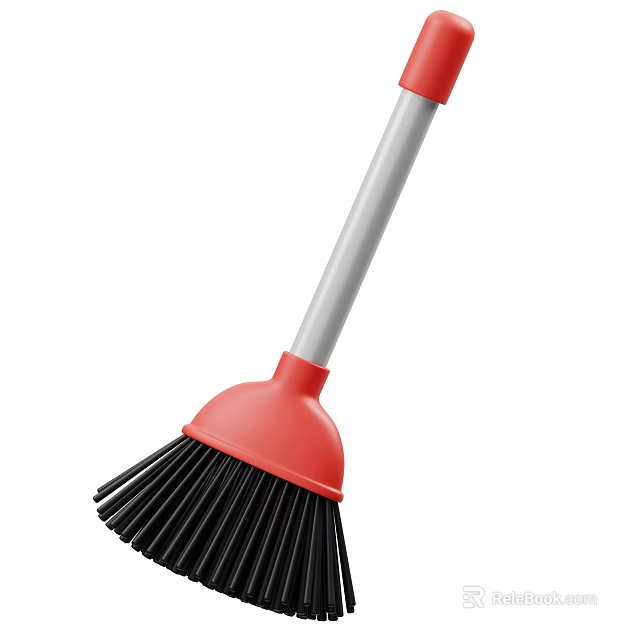 Red Broom With Black Bristles And Silver Handle For Household Cleaning 3d model 