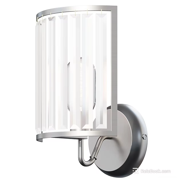 Modern Wall Sconce with Ribbed Glass Shade and Metal Base for Home Decor 3d model 