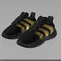 Black and Yellow Striped Athletic Sneakers With Modern Sporty Design And Gray Sole