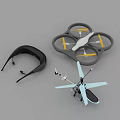 Smart Quadcopter Drone and VR Headset with Light Blue Helicopter Model on Gray Background 3d model