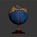 Decorative Desktop Globe With Red Stand Blue Oceans And Golden Continents On Gray Background