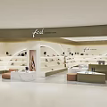Fed International Mall Shoe Store Modern Interior With Curved Shelves Display Counters And Brown Ottomans