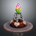 Colorful Cracked Egg On Ornate Metallic Stand With Circular Base