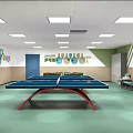 Indoor Sports Fitness Recreation Room With Billiard Table And Exercise Murals