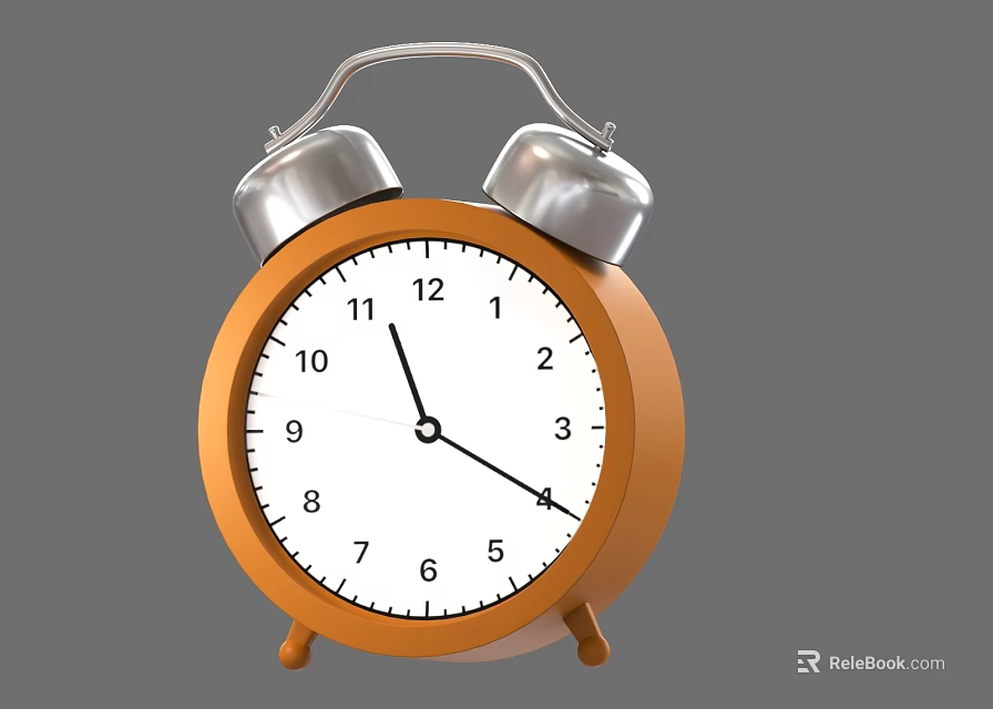 Vintage Orange Alarm Clock With Silver Bells White Dial Black Numbers And Hands 3d model 