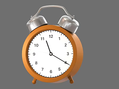 Vintage Orange Alarm Clock With Silver Bells White Dial Black Numbers And Hands 3d model
