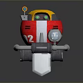 Game Movie Character Robot With Yellow Top Red Body White Stripe Blue Eyes Mechanical Arms