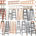 Various Staircase Types With Red Black Wooden And Metal Structures 3d model