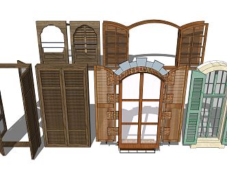 jane ou shutters wooden windows 3d model