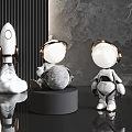 Modern Decorative Sculptures With Astronaut Figurines Rocket Model And Moon Ornament