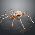 3D Spider Model With Textured Body Long Slender Legs And Red Lines On Dark Background