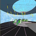 Futuristic City Night Scene With Starry Sky Ceiling Floating Seats And Airplanes