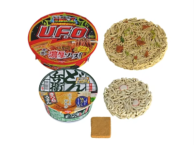 UFO Instant Noodles Bowl With Cooked Noodles Toppings And Seasoning Block 3d model