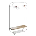 Modern Clothes Rack With Metal Frame Wooden Shelf And Top Hooks