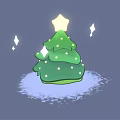 Cute Green Tree Like Animal With Star On Head And Sparkles On Snowy Ground