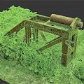 Rusty Metal Frame Equipment With Roller Standing Among Green Grass And Gravel
