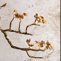Bonsai Plant with Golden Branches and Flowers Curved Trunk Textured Background Vertical Striped Decor
