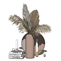 Stylish Ornamental Decor Set With Pink Vase Dried Leaves Candles And Tray