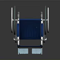 Industrial Equipment Wheelchair with Blue Seat Silver Metal Frame Large Wheels and Footrests