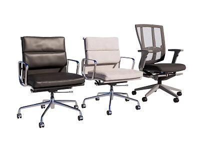 Modern Office Chairs With Leather Mesh Upholstery Armrests Metal Base And Casters 3d model