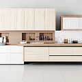 Minimalist Modern Kitchen Interior With Light Wood Cabinets And White Countertop Featuring Kitchenware