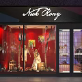 Nick Pony Storefront With Glass Window Red Background Mannequins And Decorations