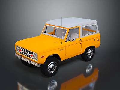 Yellow Vintage Off Road Vehicle With White Roof And Classic Design 3d model