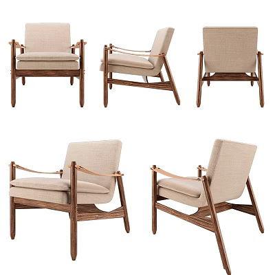 Modern Leisure Chair With Wooden Frame And Upholstered Seat In Multiple Angles 3d model