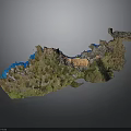 Detailed 3D Terrain Model With River Vegetation And Mountain Features