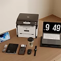 Home Office Desk Setup With Printer Laptop Tablet And Office Supplies