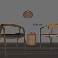 Modern Minotti Dining Chairs With Wooden Frames And Side Table Pendant Light