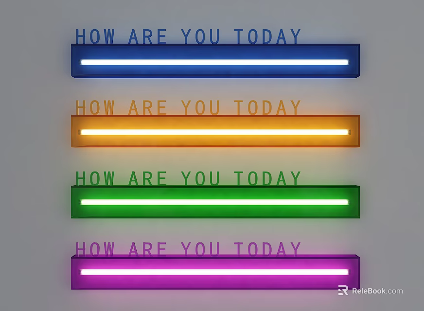 Colorful Illuminated Wall Lamps with HOW ARE YOU TODAY Text in Blue Orange Green Purple 3d model 