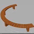 Curved Wooden Bench In Natural Outdoor Scene With Solid Wood Slats And Support Legs