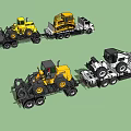 Utility Vehicles Including Yellow Bulldozers And Transport Trailers 3d model