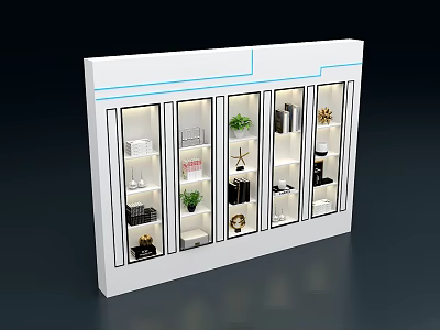 Modern Display Shelf with Glass Doors for Storing Decorative Items and Green Plants 3d model