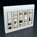 Modern Display Shelf with Glass Doors for Storing Decorative Items and Green Plants