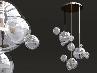 Contemporary Chandelier With Transparent Glass Balls And Gold Metal Hanging Design 3d model