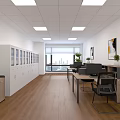 Modern Bright Office Interior With Desks Office Chairs Filing Cabinets And Potted Plants